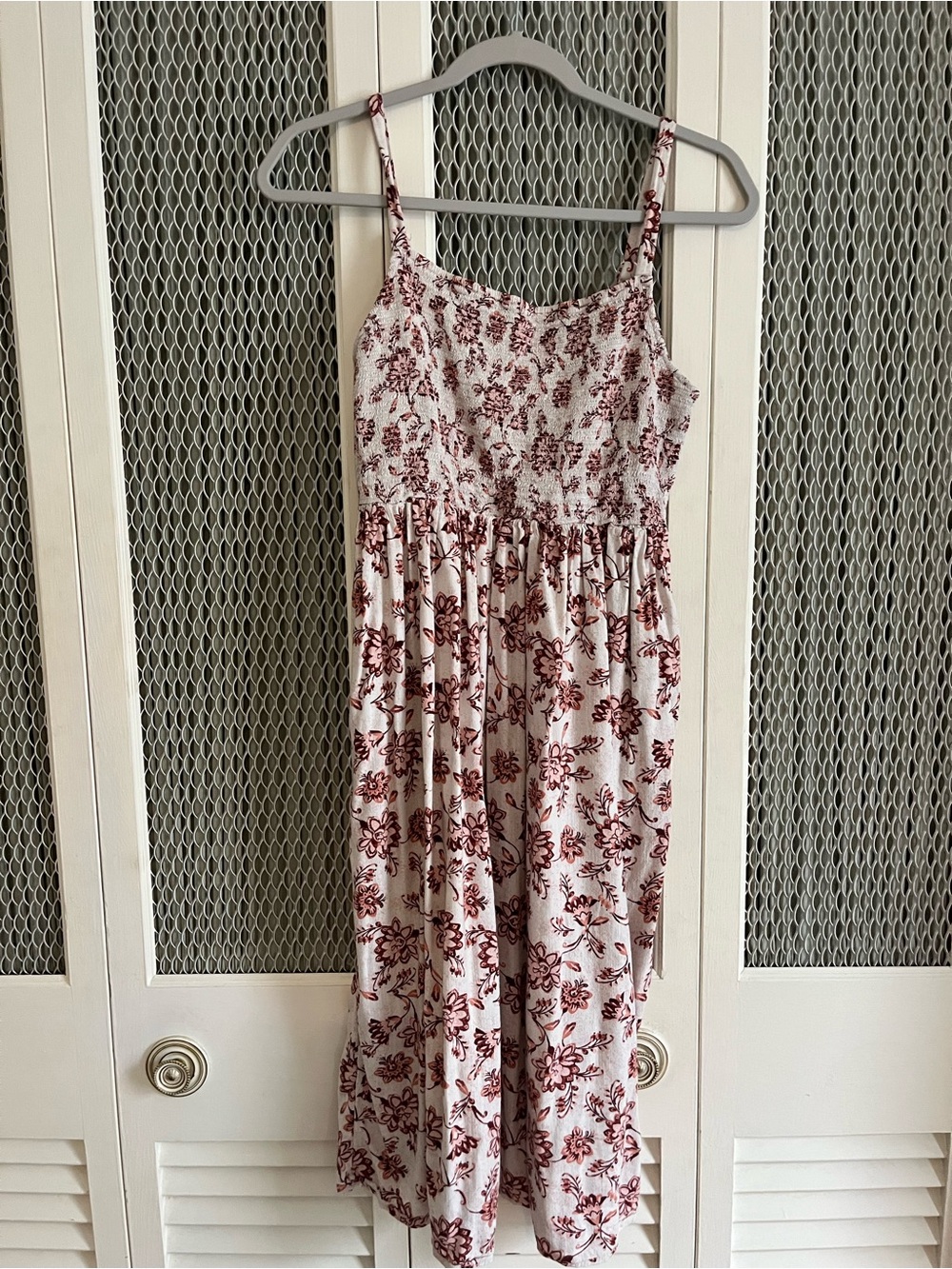 Old Navy White Midi Dress with Burgundy Floral Print